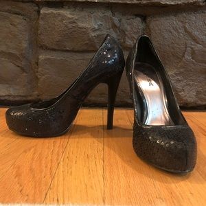 Black sequin heels